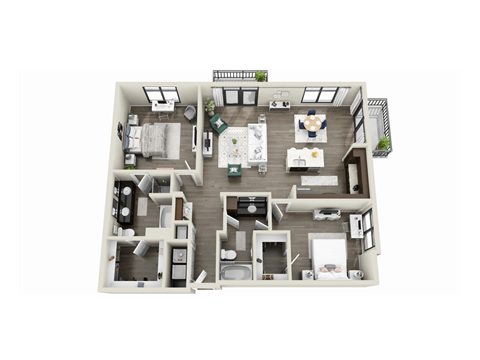 Floor plan for 2 beds, 2 baths, 1312 sqft